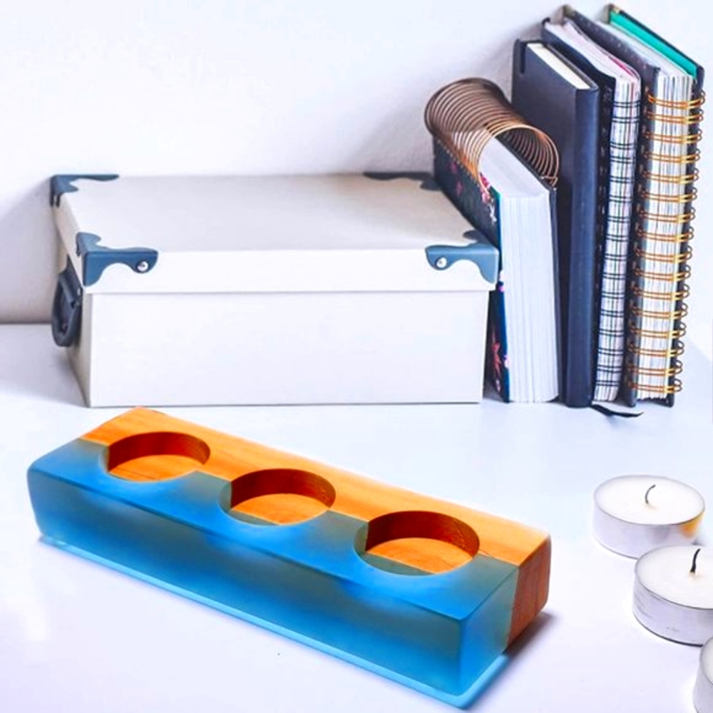 Wood Resin/Epoxy Tea Lights Candle Holder 3 Slot - Picture 3 of 11